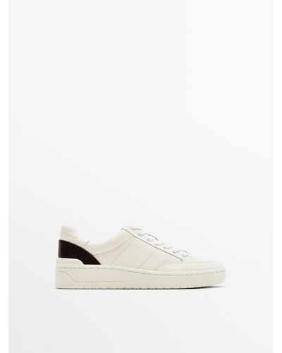 MASSIMO DUTTI Tumbled Leather Sneakers - White
