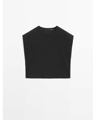 MASSIMO DUTTI Pleated Top With Vent Detail - Black