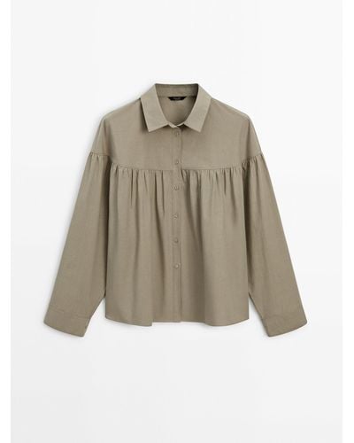 MASSIMO DUTTI Poplin Shirt With Gathered Details - Natural