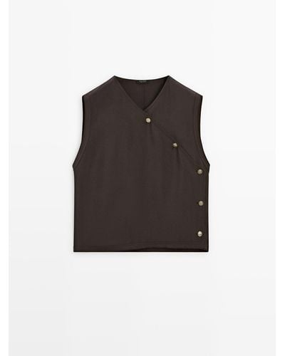 MASSIMO DUTTI Top With Buttons - Black
