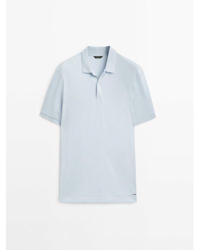 MASSIMO DUTTI Piqué 100% Cotton Polo Shirt - Blue