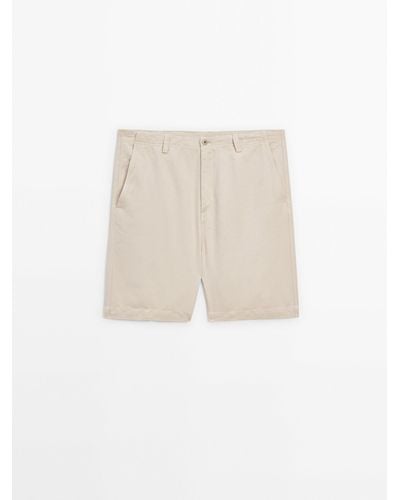 MASSIMO DUTTI Cotton And Linen Blend Bermuda Shorts - Natural