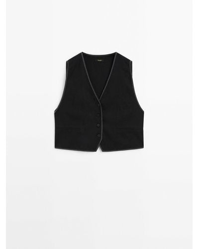 MASSIMO DUTTI Topstitched Vest With Contrast Detail - Black