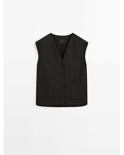 MASSIMO DUTTI Co Ord Waistcoat With Pockets - Black