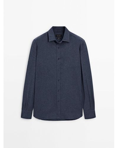 MASSIMO DUTTI Slim-Fit Melange Oxford Shirt - Blue