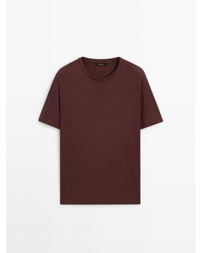 MASSIMO DUTTI Short Sleeve Mercerised Cotton T-Shirt - Red