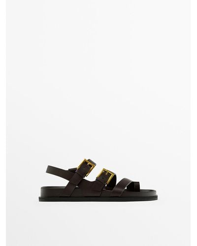 MASSIMO DUTTI Flat Sandals With Buckles - White