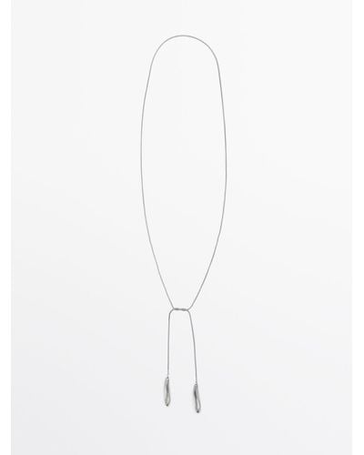 MASSIMO DUTTI Long Teardrop Necklace With Twist Detail - White