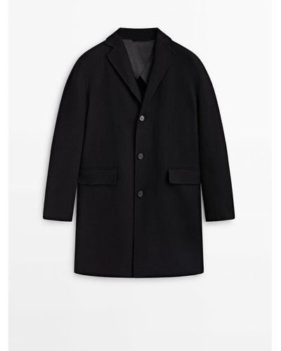 MASSIMO DUTTI 100% Double-Faced Wool Coat - Black