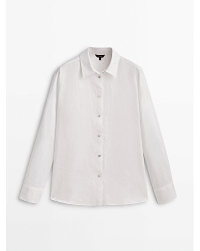 MASSIMO DUTTI 100% Linen Shirt - White