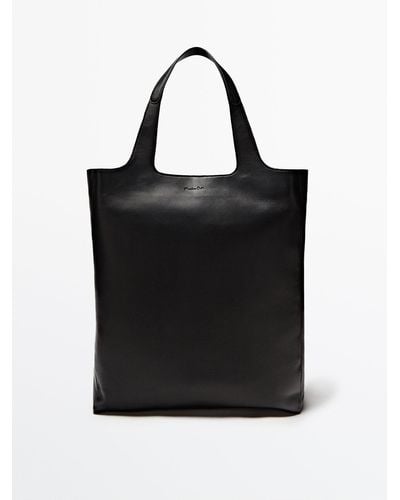 MASSIMO DUTTI Black Leather Tote Bag