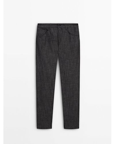 MASSIMO DUTTI Cotton And Linen Blend Straight-Leg Jeans - Black