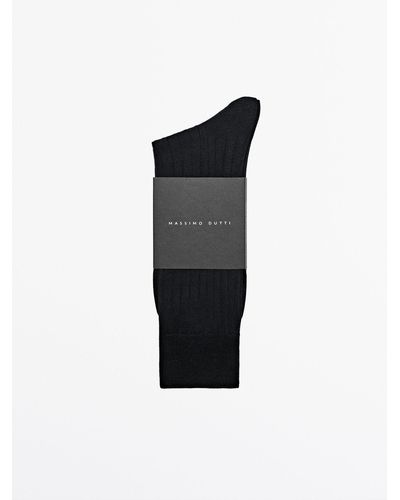 MASSIMO DUTTI Long Ribbed Cotton Socks - Black