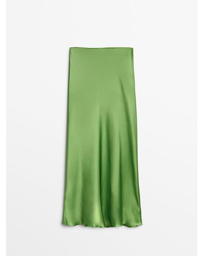MASSIMO DUTTI Long Camisole Satin Skirt - Green