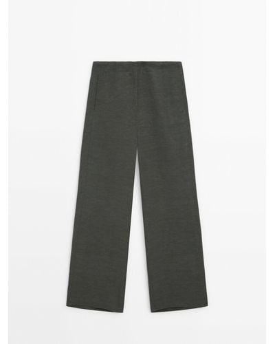 MASSIMO DUTTI Linen Blend Wide-Leg Pants - Gray