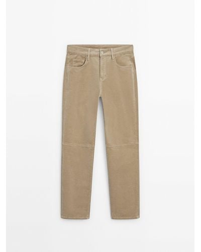 MASSIMO DUTTI Slim Fit Needlecord Pants With Seam Detail - Natural