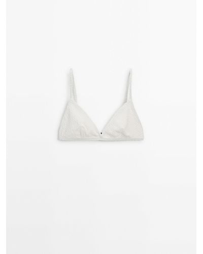MASSIMO DUTTI Textured Triangle Bikini Top - White