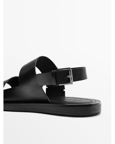 MASSIMO DUTTI Leather Sandals - Black