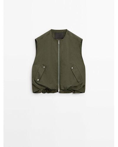 MASSIMO DUTTI Voluminous Vest With Zip - Green