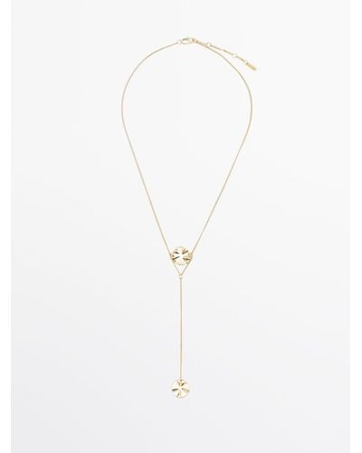 MASSIMO DUTTI Long Necklace With Textured Piece Detail - White