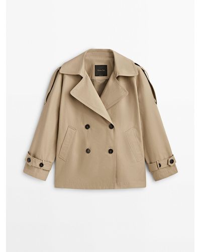 MASSIMO DUTTI Short Buttoned Trench Coat - Natural