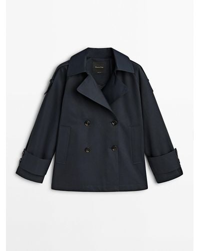 MASSIMO DUTTI Cropped Trench Coat With Cuff Detail - Blue