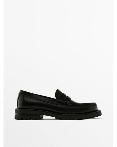 MASSIMO DUTTI Track Sole Loafers With Penny Strap - Black
