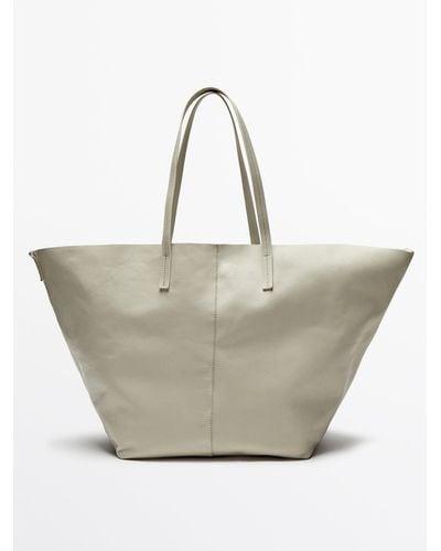 MASSIMO DUTTI Nappa Leather Tote Bag - Natural