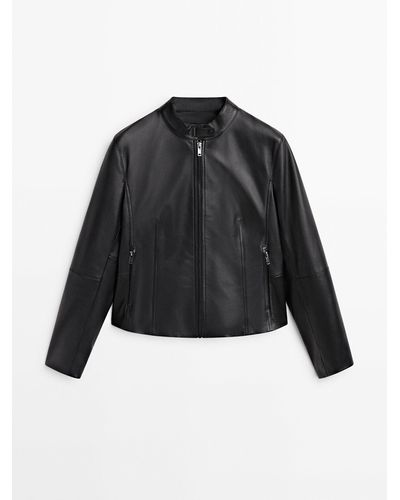 MASSIMO DUTTI Nappa Leather Jacket - Black