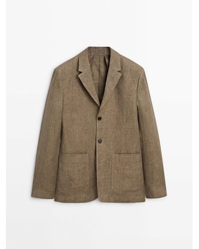MASSIMO DUTTI 100% Linen Suit Blazer - Brown