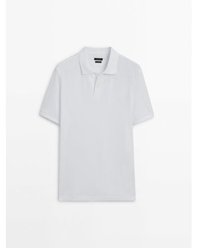 MASSIMO DUTTI Microtextured Cotton Piqué Polo Shirt - White
