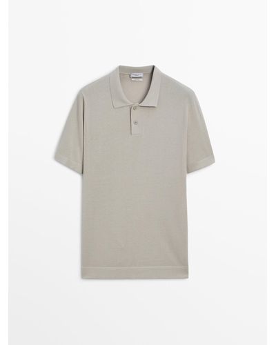 MASSIMO DUTTI Short Sleeve Cotton Blend Polo Sweater - Gray