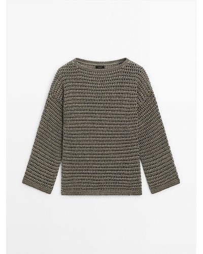 MASSIMO DUTTI Oversize Open-Knit Sweater - Green