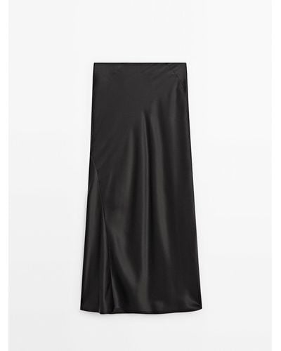 MASSIMO DUTTI Long Satin-Finish Silk Skirt - Black