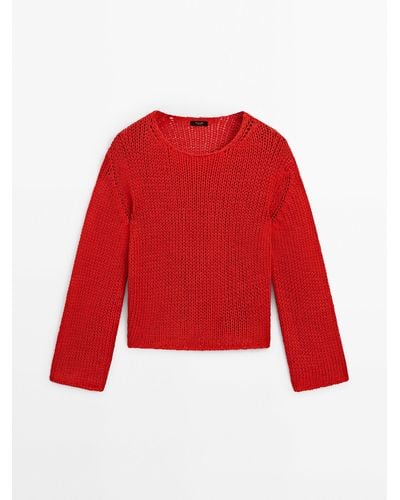 MASSIMO DUTTI Crew Neck Knit Sweater - Red