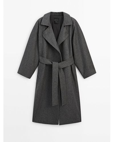 MASSIMO DUTTI Belted Oversize Coat - Gray