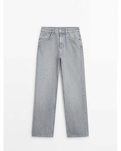 MASSIMO DUTTI Mid-Rise Wide-Leg Full Length Jeans - Gray