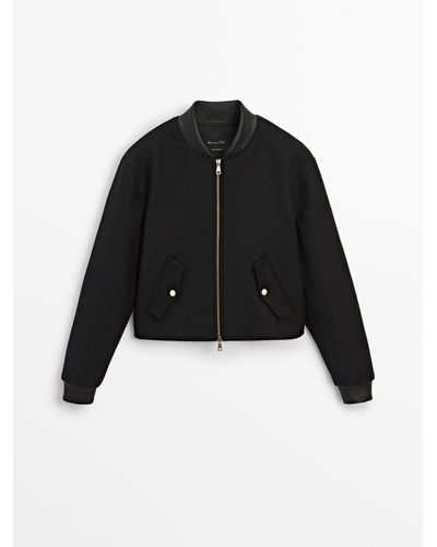 MASSIMO DUTTI Bomber Jacket With A Contrast Collar - Black