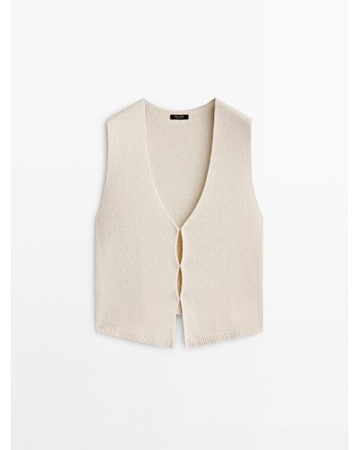 MASSIMO DUTTI V-neck Knit Vest With Opening Details - White