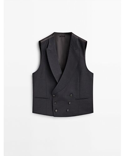 MASSIMO DUTTI Plain Wool Blend Suit Waistcoat - Black