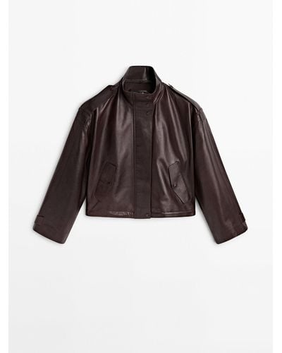 MASSIMO DUTTI Nappa Leather Jacket With Adjustable Hem - Brown