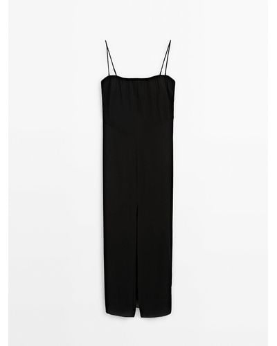 MASSIMO DUTTI Strappy Dress With Slit Detail - Black