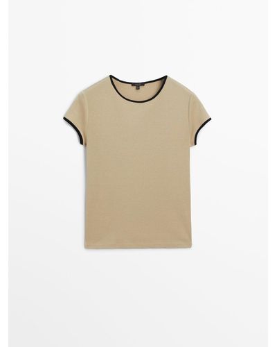 MASSIMO DUTTI Short Sleeve Contrast T-Shirt - Natural