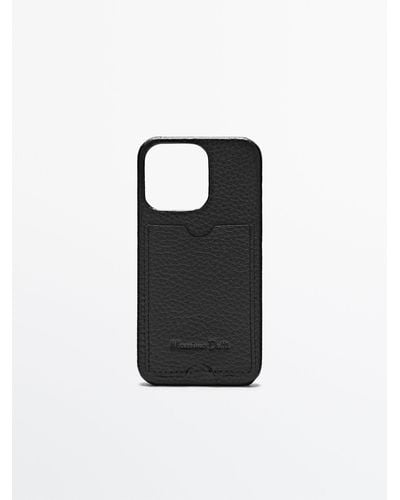 MASSIMO DUTTI Tumbled Leather Iphone 13 Pro Case With Card Slot - Black
