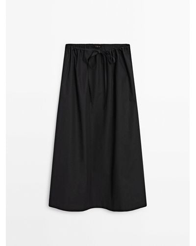 MASSIMO DUTTI 100% Cotton Poplin Skirt - Black