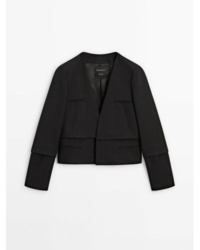 MASSIMO DUTTI Jacket With Double Pocket Detail - Black