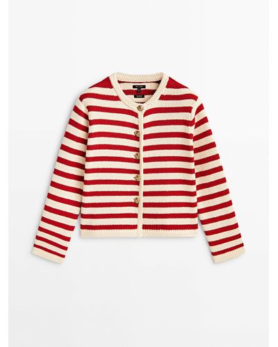 MASSIMO DUTTI Striped Knit Cardigan With Buttons - Red