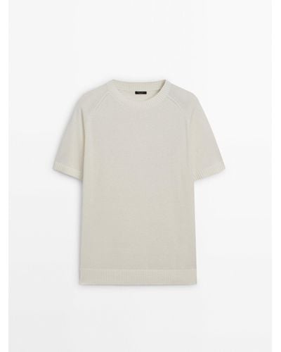 MASSIMO DUTTI Short Sleeve Knit Sweater With Cotton - White