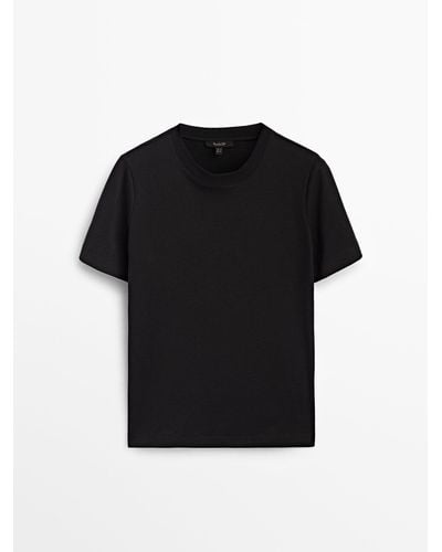 MASSIMO DUTTI Short Sleeve Cotton T-shirt - Black