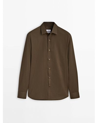 MASSIMO DUTTI Wide-Fit Cotton Shirt - Brown